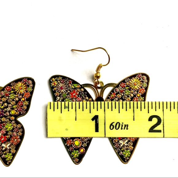 Golden Butterfly Etched Multicolor Drop Earrings - Picture 4 of 6